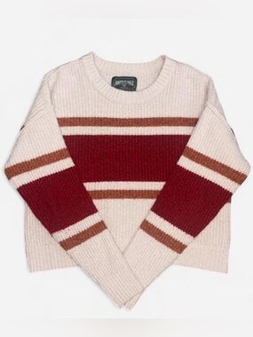 American Eagle Outfitters Cream, Red & Brown Striped Crewneck Sweater